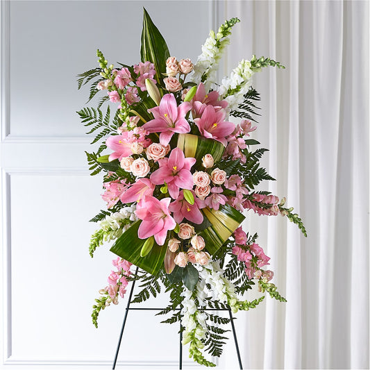 Elegant Embrace Standing Spray –  White Lilies N Paradise, Kokomo IN