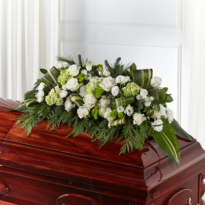 Hopeful Gesture Casket Spray –  White Lilies N Paradise, Kokomo IN