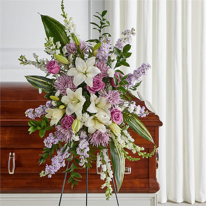 Grateful Hearts Standing Spray –  White Lilies N Paradise, Kokomo IN