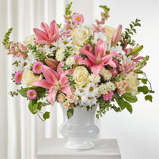 Empathetic Blooms Urn Arrangement –  White Lilies N Paradise, Kokomo IN