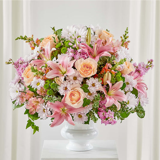 Heartfelt Gesture Urn Arrangement –  White Lilies N Paradise, Kokomo IN