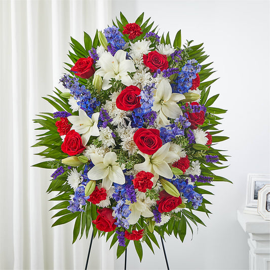 Cherished Service Standing Spray –  White Lilies N Paradise, Kokomo IN