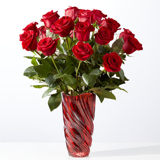 Classic Love Red Rose Bouquet with Luxe Swirl Vase –  White Lilies N Paradise, Kokomo IN