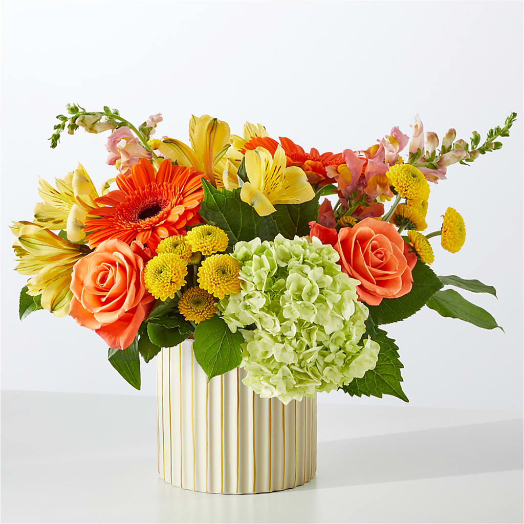 Autumn Sunshine Bouquet with Ivory Vase –  White Lilies N Paradise, Kokomo IN
