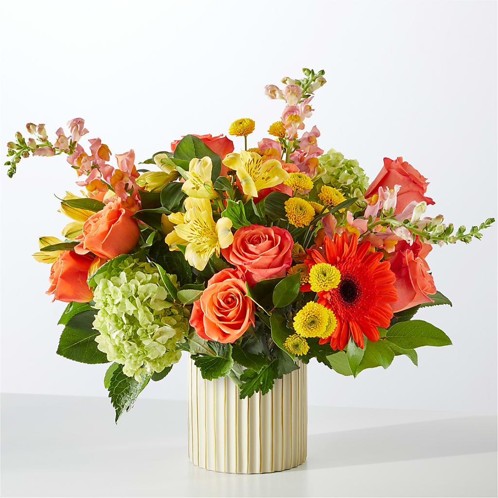 Autumn Sunshine Bouquet with Ivory Vase –  White Lilies N Paradise, Kokomo IN