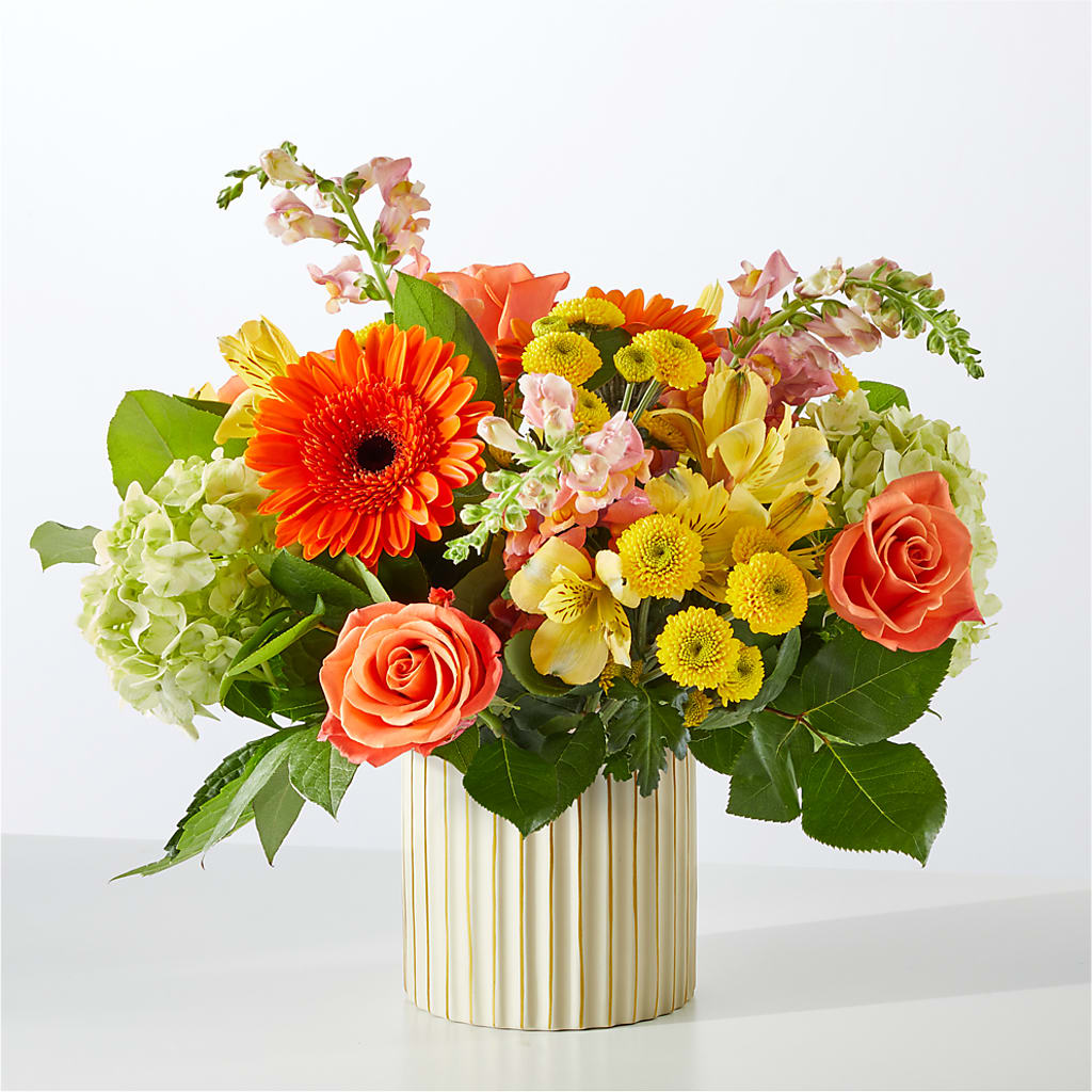 Autumn Sunshine Bouquet with Ivory Vase –  White Lilies N Paradise, Kokomo IN