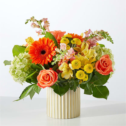 Autumn Sunshine Bouquet with Ivory Vase –  White Lilies N Paradise, Kokomo IN