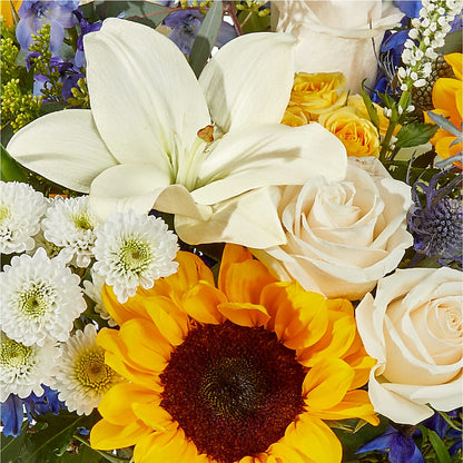 Wonderfully Sunny Bouquet –  White Lilies N Paradise, Kokomo IN