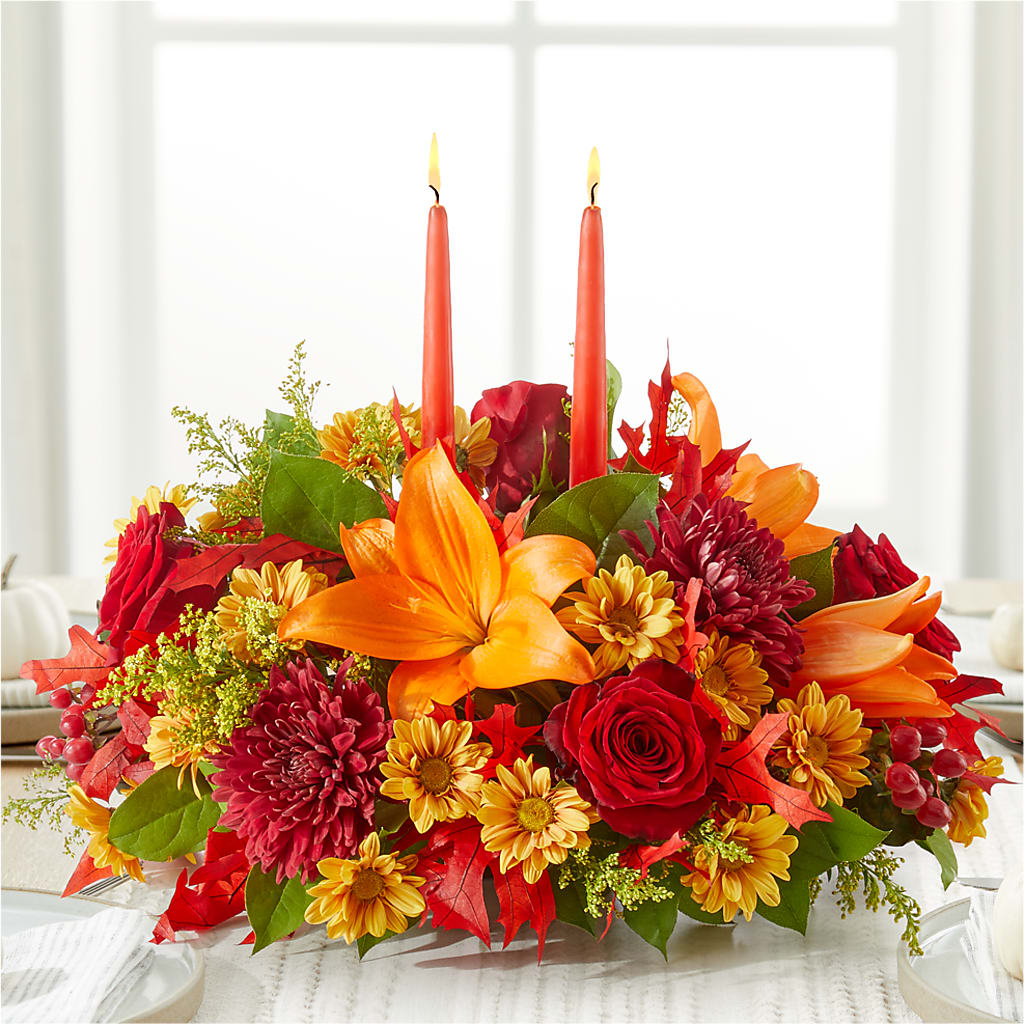 Autumn's Embrace Centerpiece –  White Lilies N Paradise, Kokomo IN