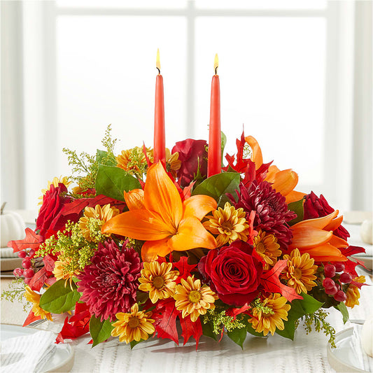 Autumn's Embrace Centerpiece –  White Lilies N Paradise, Kokomo IN