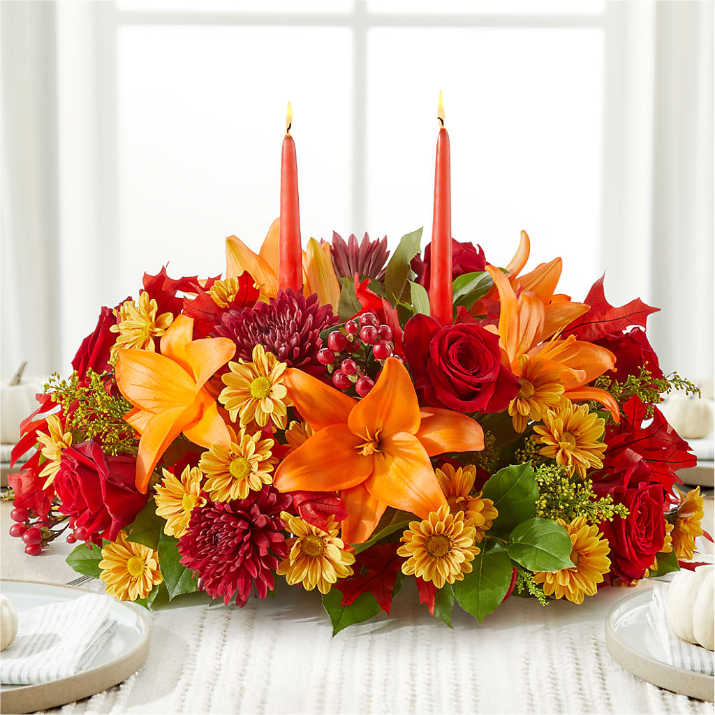 Autumn's Embrace Centerpiece –  White Lilies N Paradise, Kokomo IN