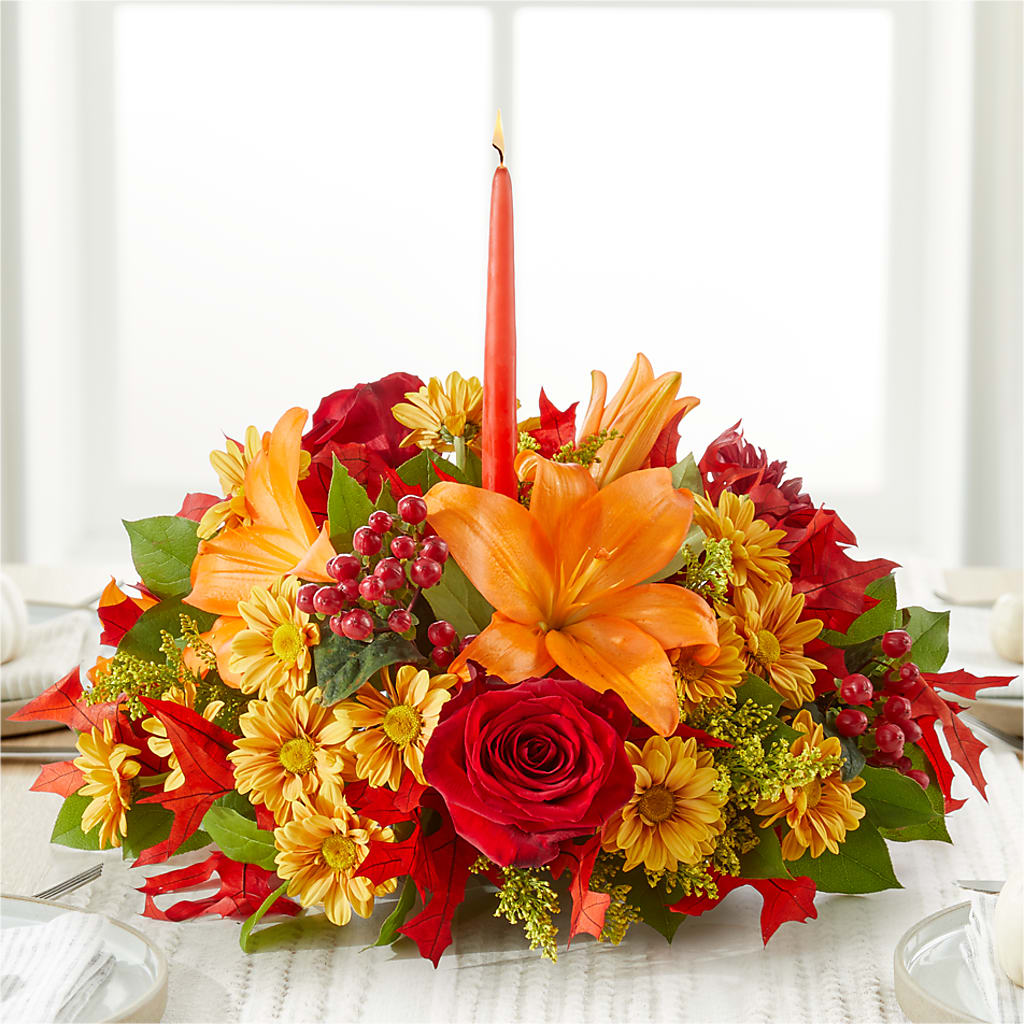 Autumn's Embrace Centerpiece –  White Lilies N Paradise, Kokomo IN